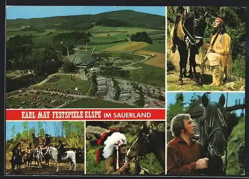 AK Elspe im Sauerland, Szenen aus den Karl-May-Festspielen, Luftaufnahme des Geländes