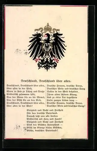 AK Deutschen Nationalhymne und Reichsadler