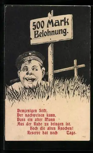 Künstler-AK Soldat der Reserve versteckt sich im Gras