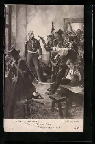 Künstler-AK Mort du Général Bréa, Revolution 1848, Männer schwingen ihre Waffen