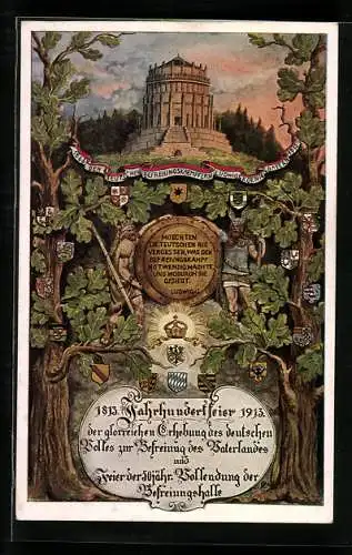 Künstler-AK Kelheim, Befreiungshalle, Jahrhundertfeier 1913 der Erhebung des dt. Volkes zur Befreiung des Vaterlandes