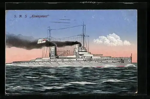AK Kriegsschiff, S.M.S. Kronprinz, auf hoher See unterwegs