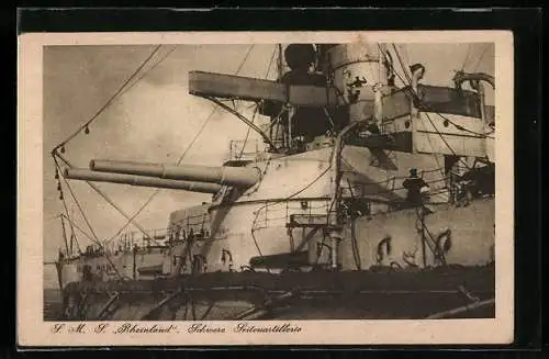 AK SMS Rheinland, Schwere Seiten-Artillerie und Kommandobrücke