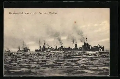 AK Hochsee-Torpedoboote Nr. 35, 32, 33 auf der Fahrt zum Manöver
