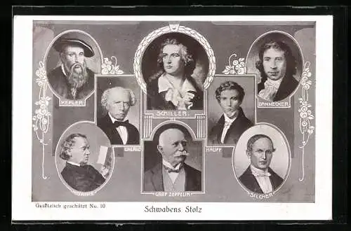 AK Schwabens Stolz, Graf Zeppelin, Kepler, Uhland und Schiller