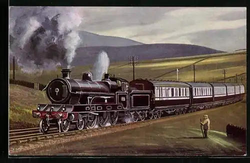 Künstler-AK Tebay, Englische Eisenbahn-Lokomotive Corridor No. 1159 der L. N. W. R. zwischen Tebay and Shap Summit