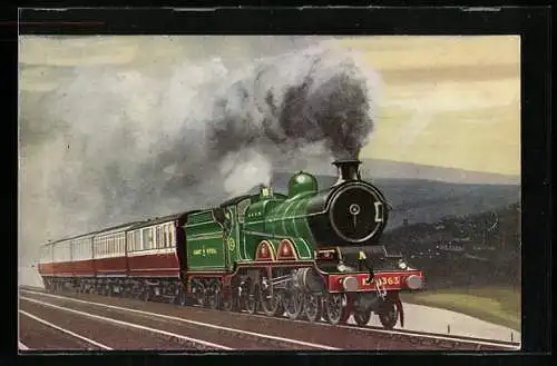 Künstler-AK Hadfield, Englische Eisenbahn-Lokomotive No. 363 der G. C. R., Manchester-Marylebone express