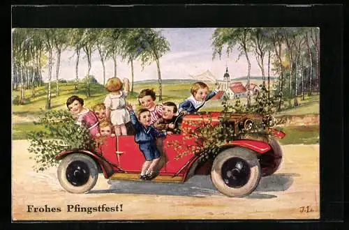 AK Kinder machen einen Pfingstausflug im Auto