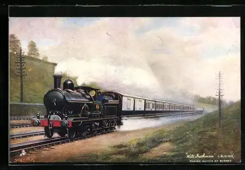 Künstler-AK Wild Grishman, englische Eisenbahn in voller Fahrt