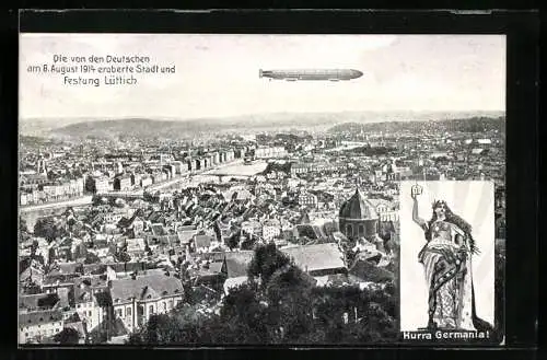 AK Lüttich, Panorama mit Zeppelin