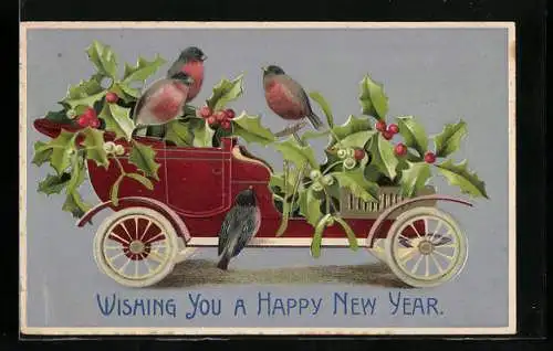 AK Vögel und Stechpalmzweige auf einem Auto