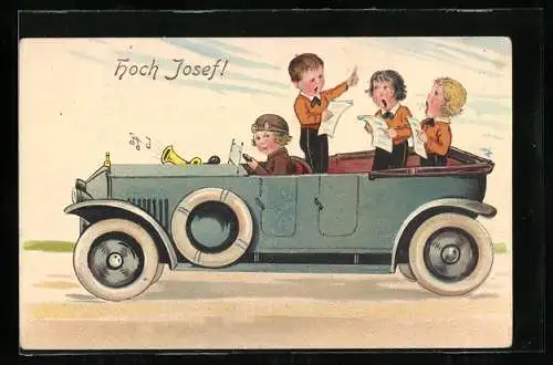 Künstler-AK Auto mit kleinen Sängern