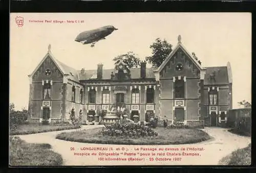 AK Longjumeau, Le Passage au-dessus de l`Hopital-Hospice du Dirigeable Patrie, Zeppelin-Luftschiff
