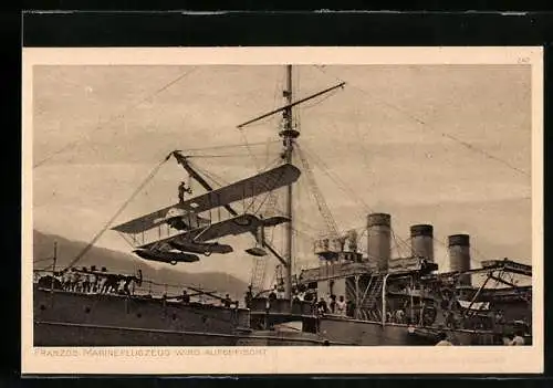 AK Wasserflugzeug, franz. Marineflugzeug wird aufgefrischt, Dampfer