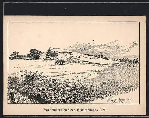 Künstler-AK Conneforde, Hernen-Berg mit Tieren auf der Weide