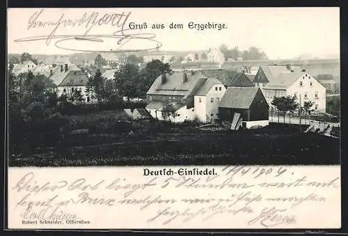 AK Deutsch-Einsiedel /Erzgebirge, Ortsansicht vom Feld aus