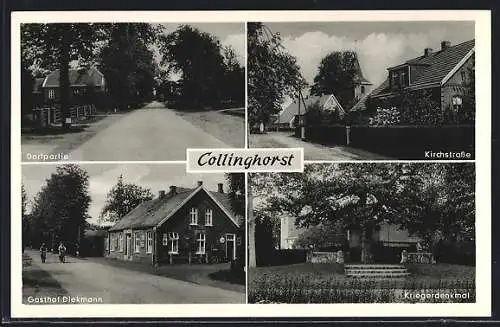 AK Collinghorst, Kirchstrasse, Gasthof Diekmann, Kriegerdenkmal