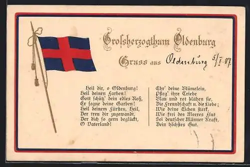 AK Oldenburg / Oldenburg, Flagge des Grossherzogthums Oldenburg