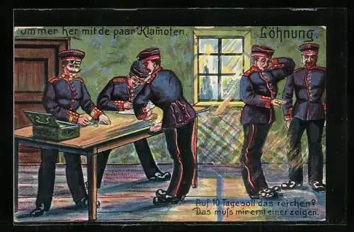 Künstler-AK Soldaten bei der Löhnung