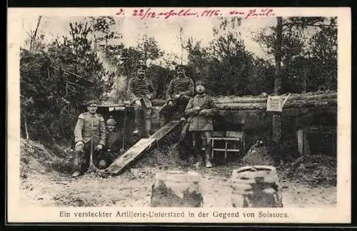 AK Ein versteckter Artillerie-Unterstand in der Gegen von Soissons