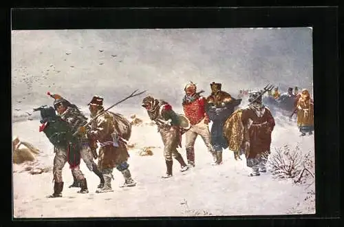 Künstler-AK Soldaten im Schnee, Das Jahr 1812, Prianichnikoff
