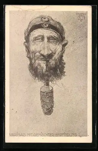 AK Soldat mit Vollbart raucht Tabakspfeife, 1. Weltkrieg