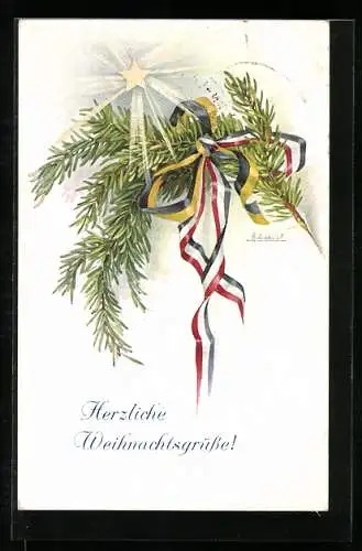 AK Tannenzweig mit Fahnenbändern, Weihnachtsgruss, Zweibund