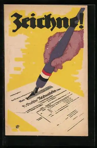 AK Hand mit Tintenfeder, Zeichne 5% Deutsche Reichsanleihe