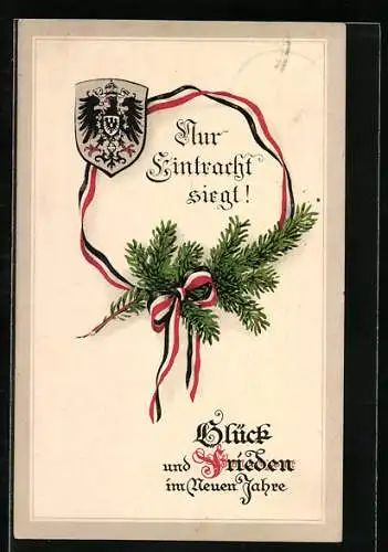 AK Glück und Frieden im Neuen Jahre, Preuss. Wappen und deutsches Band