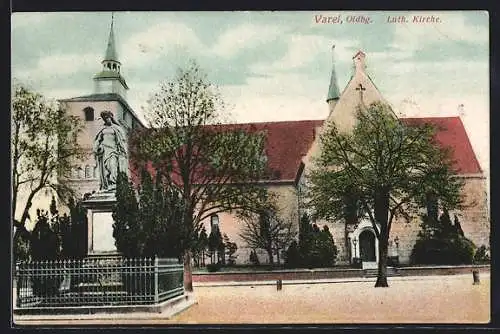 AK Varel /Oldbg., Denkmal an der Luth. Kirche