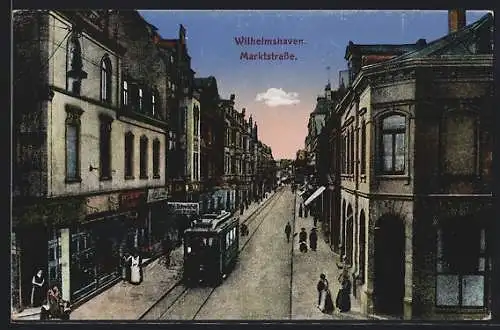 AK Wilhelmshaven, Strassenbahn in der Marktstrasse