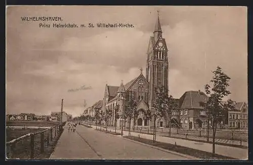 AK Wilhelmshaven, Ortsansicht Prinz Heinrichstr. m. St. Willehadi-Kirche