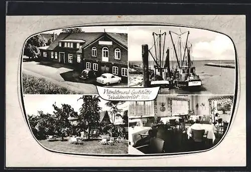AK Waddensersiel über Nordenham, Nordstrand-Gaststätte, Innenansicht, Garten