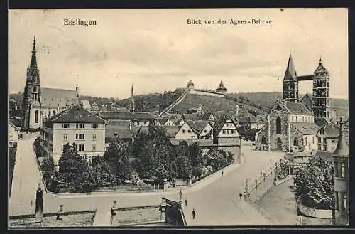 AK Esslingen / Neckar, Blick von der Agnes-Brücke über die Stadt