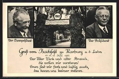 AK Marburg a.d. Lahn, Ehrenpräsident und Präsident des Bachfests zu im Juli 1937, 