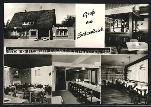 AK Ovelgönne / Wesermarsch, Die Gaststätte Salzendeich von H. Engelbart, mit Speiseräumen und der Bar