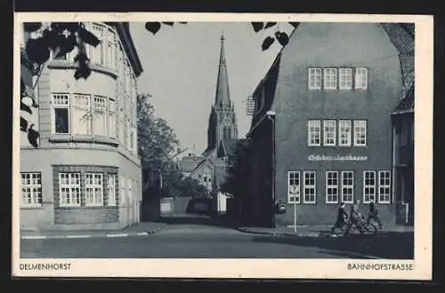 AK Delmenhorst, Ortskrankenkasse an der Bahnhofstrasse, Blick zur Kirche