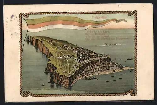 AK Helgoland, Inselpanorama und Flagge