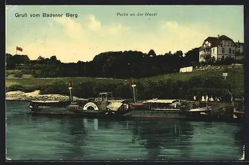 AK Badener Berg, Raddampfer Preussen auf der Weser