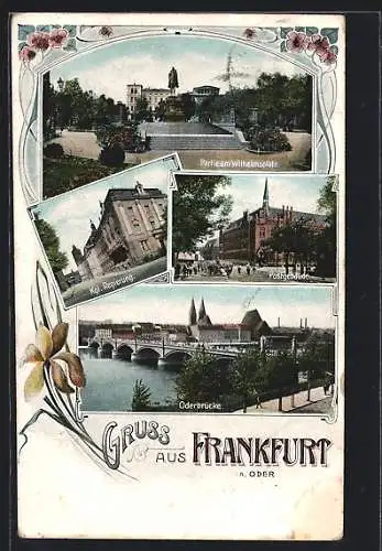 AK Frankfurt, Regierung, Oderbrücke, Postgebäude