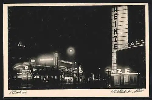 AK Hamburg-St. Pauli, Strassenpartie mit Cafe Heinze bei Nacht