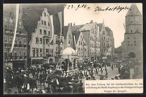AK Augsburg, Festzug bei der Jahrhundertfeier der Einverleibung der Stadt in das Königreich Bayern, Gruppe der Spengler