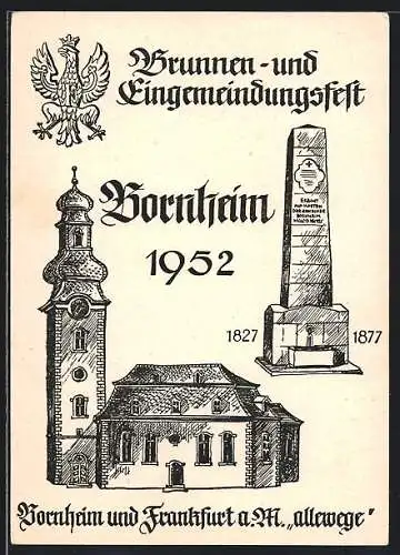 AK Frankfurt, Brunnen und Eingemeindungsfest Bornheim 1952, Wappen