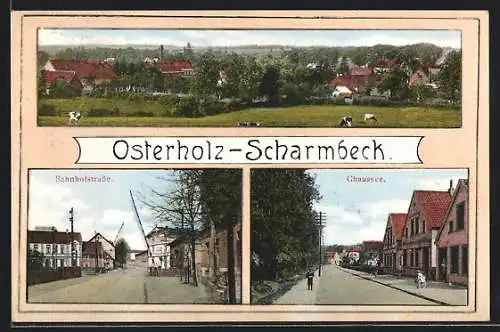 AK Osterholz-Scharmbeck, Bahnhofstrasse, Chaussee und Ortsansicht