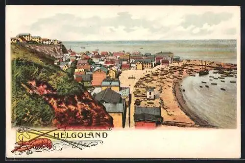 Lithographie Helgoland, Strandpartie