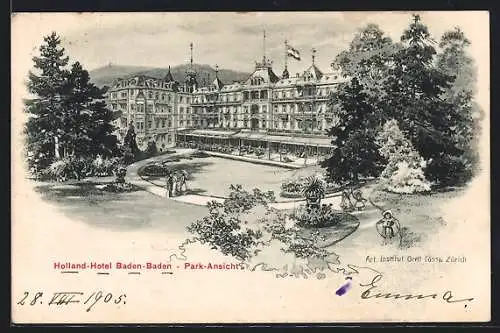 AK Baden-Baden, Holland-Hotel, Park-Ansicht