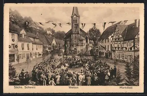 AK Wehlen /Sächs. Schweiz, Marktfest an der Kirche mit Bäckerei und Cafe