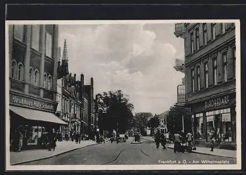 AK Frankfurt a. O., Wilhelmsplatz mit Geschäften