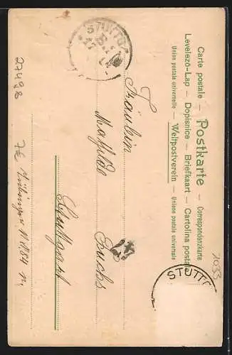 AK Biene und von Blumen umwebtes Landschaftsmotiv