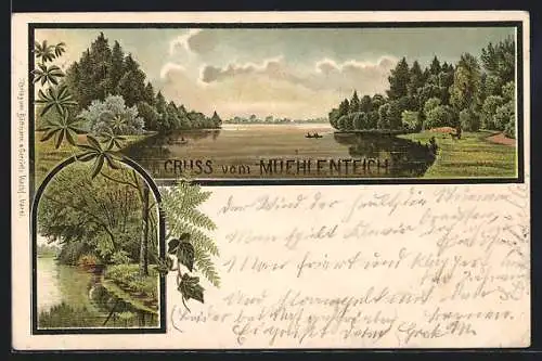 Lithographie Borgsdorf, Muehlenteich, Mehrfachansicht